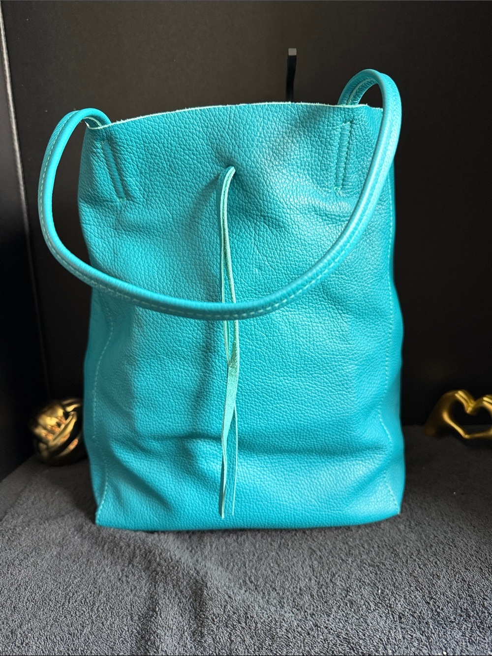 Turquoise Leather Shoulder Bucket Bag - Women's Shoulder Bag